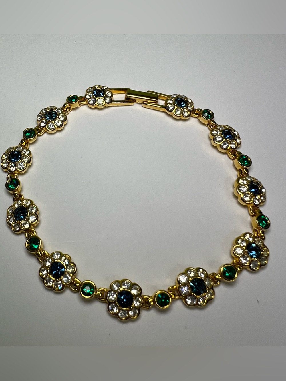 Joan Rivers Gold Tone Blue And Green Rhinestone Flower Bracelet